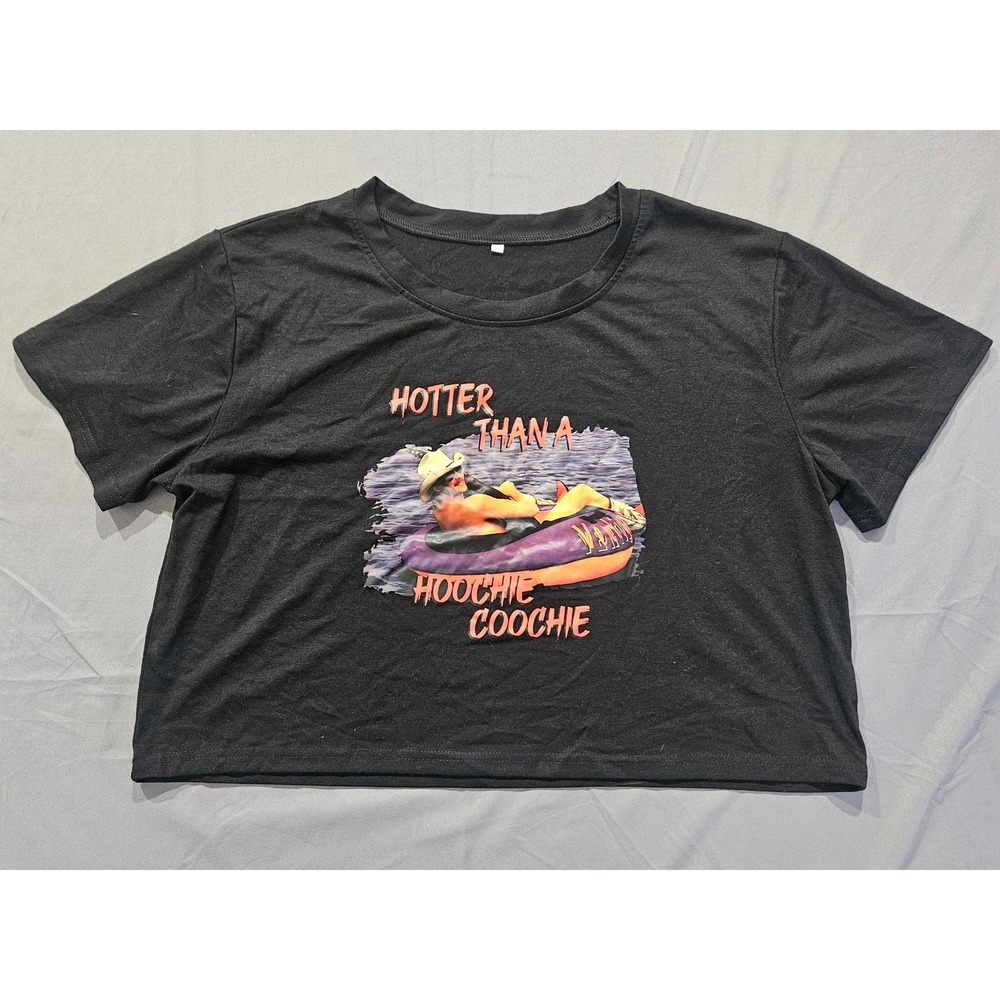 Unbranded Graphic Crop Top Women XL Black Hoochie Coochie Country Music